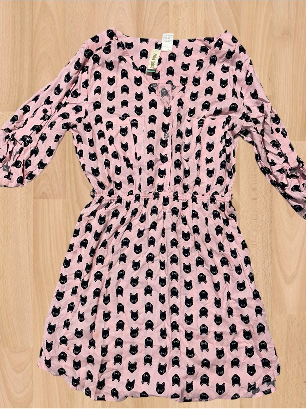 Mimi Chica Pink Dress with Black Cat Print